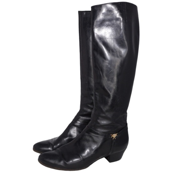Salvatore Ferragamo Vintage Tall Black Leather Riding Boots, Size 9 - Picture 2 of 15